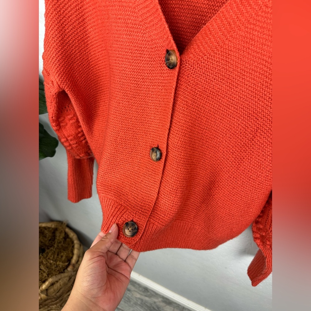 Calligraphie Orange Ribbed Knit Button Women's Bu… - image 5